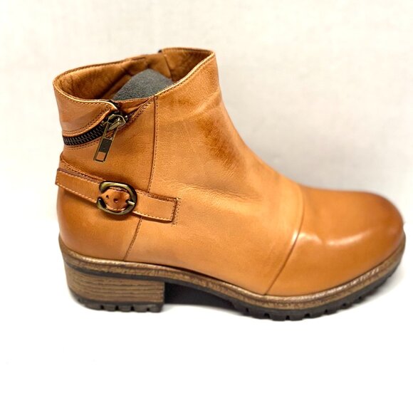 MIZ MOOZ SOFT LEATHER BOOTIE SIDE ZIP SADDLE 37EU / 7US NEW Z-128 - Picture 4 of 5